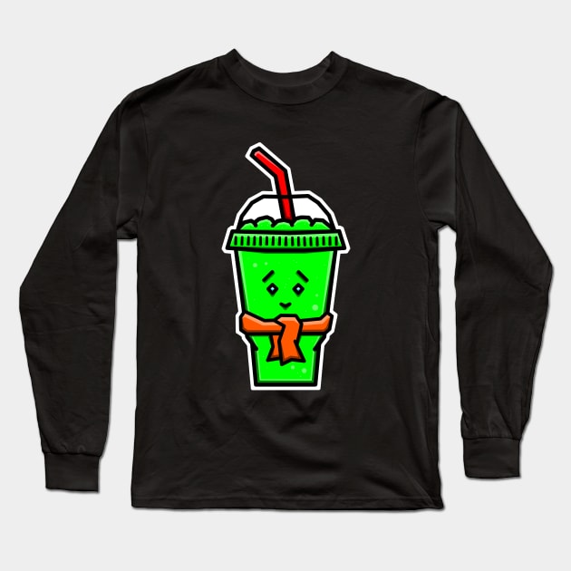 Cute Ice Slushie in Green Lime Flavour with a Yellow Scarf - Green Slushy Long Sleeve T-Shirt by Bleeding Red Paint